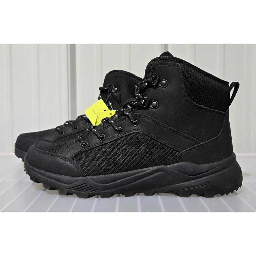 All in Motion Doran Black Faux Leather All Weather Hiking Boots -- Men's Size 8